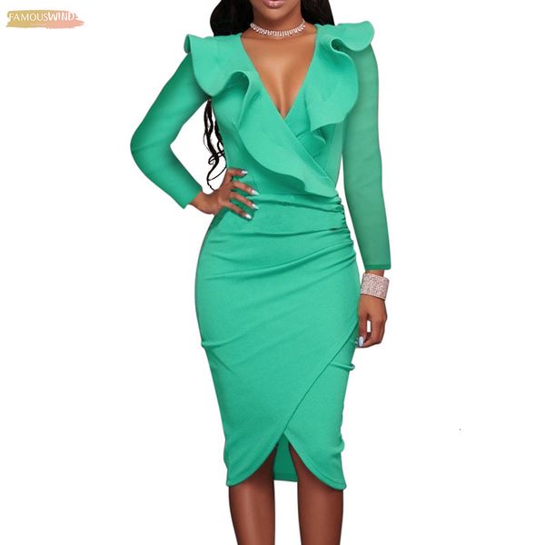 

women autumn dress puff sleeve long sleeve v neck white pencil party dresses midi ladies ruffles bodycon summer sleeveless, Black;gray