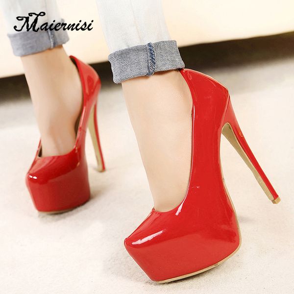 

maiernisi big size 35-44 brand women super high heels 15cm shoes platform shoes pumps wedding party lady walk show shoes, Black
