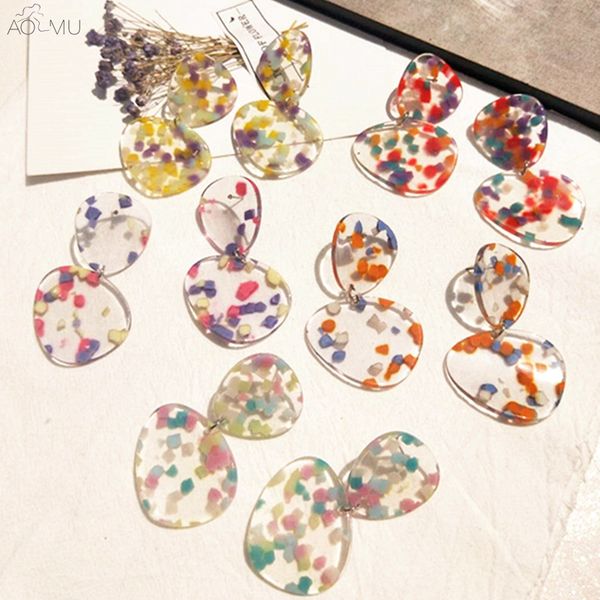 

aomu design transparent acrylic irregular geometric double big oval colorful acetic acid resin long drop earrings for women girl, Silver