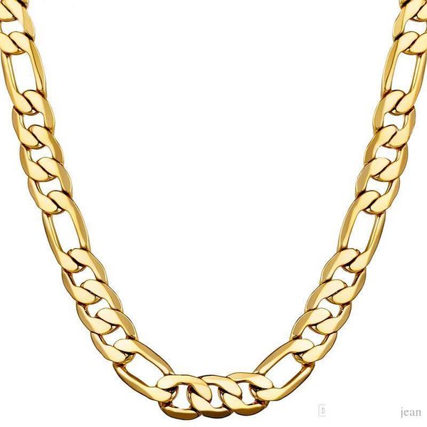

classic figaro cuban link chain necklace 18k real gold filled for men hip hop charming 10mm jewelry accessories punk style gift, Silver