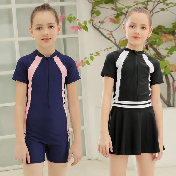 

children's split two-piece suit skirt girl's middle and large children's swimsuit girl's split student swimsuit, White;black