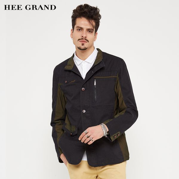 

hee grand men's casual blends 2017 new arrival mid-long style coat stand collar wide-waist cotton material 3 colors mwf262, Tan;black