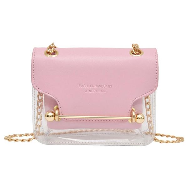 

2020 lady fashion transparent square shoulder bag crossbody bag transparent simple lady cute pure color shoulder