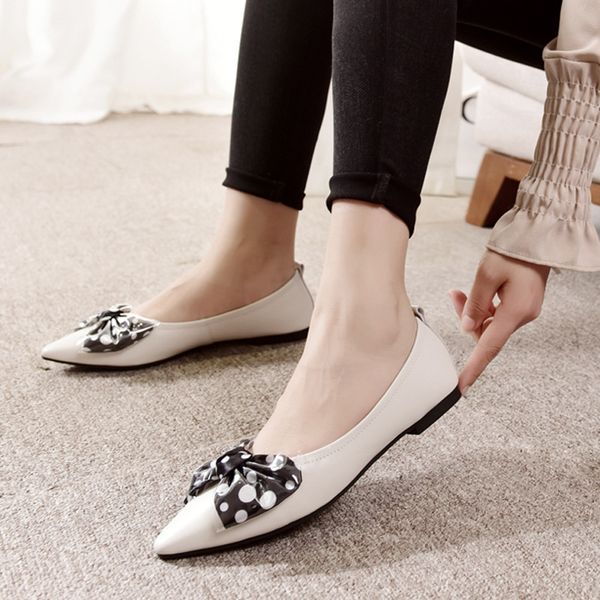 

fashion leisure women flats polka dot pu butterfly-knot slip-on loafers spring autumm pointed toe casual casual single shoes, Black