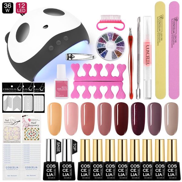 

nail set 36w uv led lamp dryer with 8 pcs base coat nail kit soak off manicure set gel polish for art tools