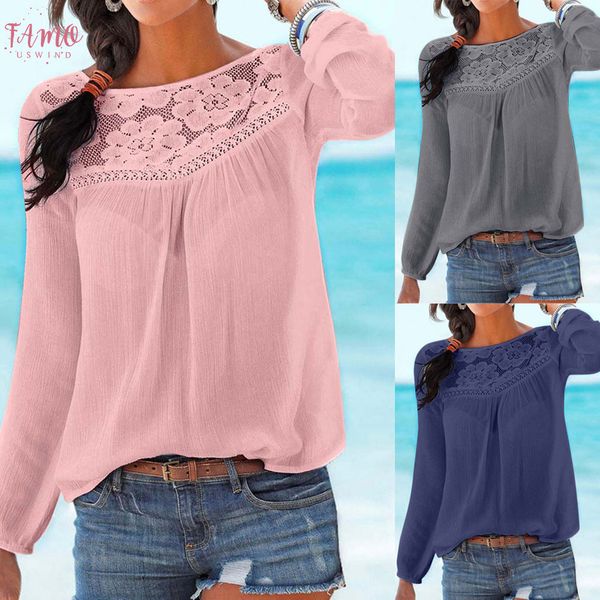 

10 women casual long sleeve lace patchwork shirt women 2019 women casual cotton shirt long sleeve lace patchwor, White