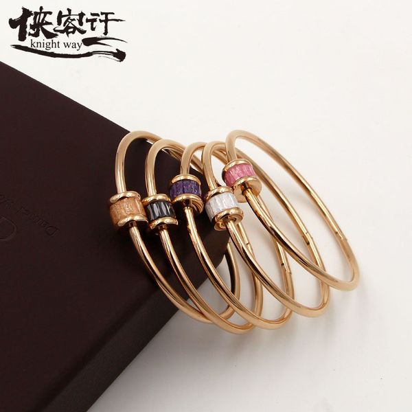 

female rose gold bing hua shi bracelet titanium steel bracelet cryolite women's fashion minimalist jewelry, Black