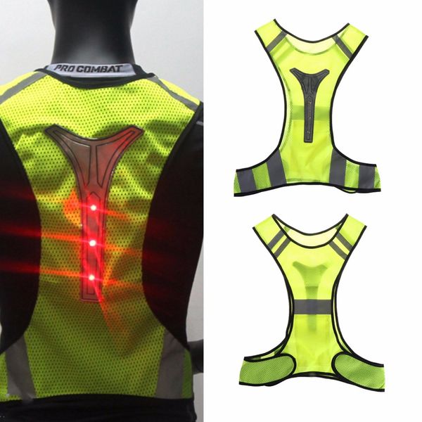 

vertvie cycling reflective vest led outdoor safety jogging sportswear night mesh breathable visibility running with lights, Black