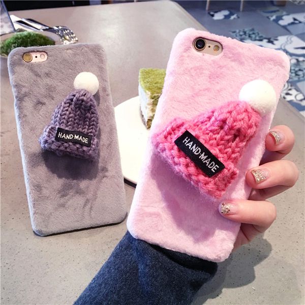 

luxury 3d christmas cute hat warm fur ball plush hard phone cases for iphone 6 6s 7 8 x xr xs max plus back cover coque