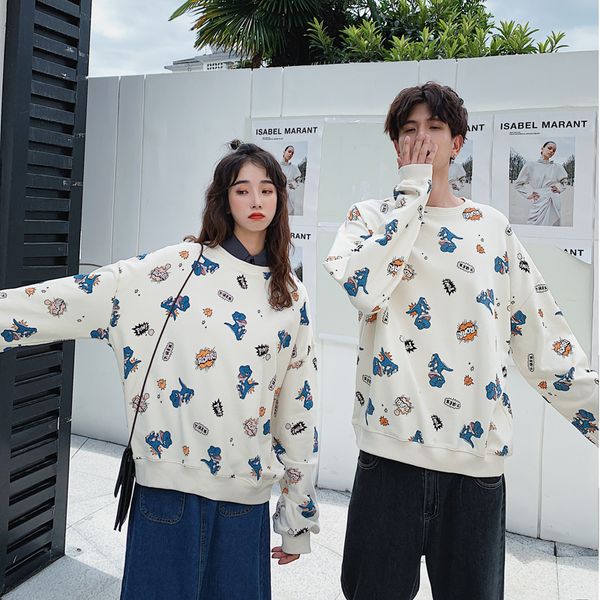 

autumn new hoodies men fashion cartoon print casual o-neck pullover man streetwear wild hip-hop loose couple sweatshirt s-3xl, Black