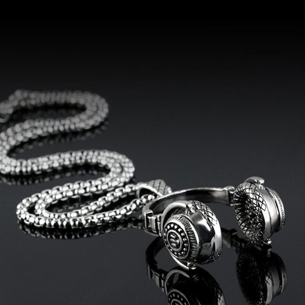 

men headset necklace pendant stainless steel chain on the neck multiple necklace silver music gold chains rock hip hop