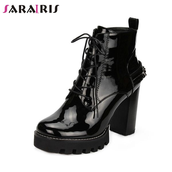 

sarairis new fashion large size 35-41 chunky high heels ankle boots woman shoes zip up platform shoes woman boots female, Black