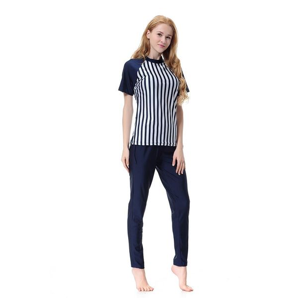 

3 pcs set girls burkini short sleeve modest swimwear women striped muslim swimsuit islamic swimwear maillot de bain hijab