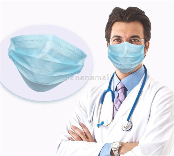 

синий 50pcs instock 3 слойных одноразовые маски пылезащитных загрязнение нетканой пыль ухо loop mask 3 слоя маска для лица