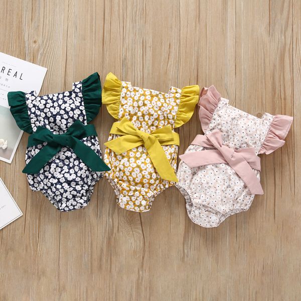

baby romper summer bowknot baby girls romper suits kids ins flower flying sleeve triangle rompers newborn baby girl clothes fj100, Blue