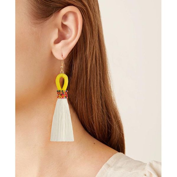 

2020 new style hand-woven tassel earring cotton ins wind strings retro europe and america ear stud knot bead ear hook, Silver