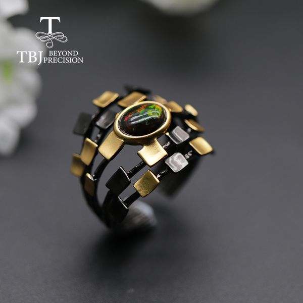 

cool designer natural black opal women ring oval 6*8mm fine jewelry 925 sterling silver tbj opal promotion 2019 new design, Golden;silver