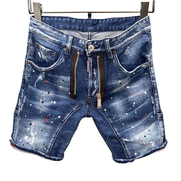 

star italian design shorts jeans light wash patch paint spot hip hop slim fit elastic business pants original single high, Blue