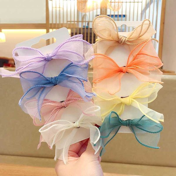 

children cute colors soft gauze tie bow elastic hair bands girls lovely scrunchies rubber bands kids hairpins hair accessories, Slivery;white