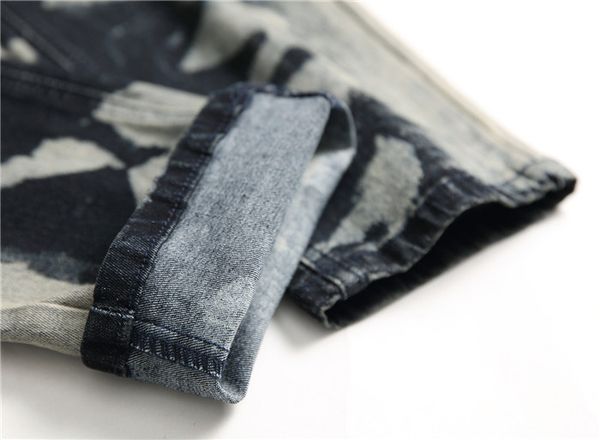 

мужские серые пятна обычные джинсы мода стрейч длинный карандаш дизайнерские брюки средней талии печати мужские брюки, Blue