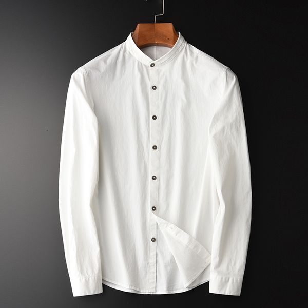 

stand collar men shirt spring and autumn luxury cotton spandex long sleeve dress shirt plus size 4xl slim fit man, White;black