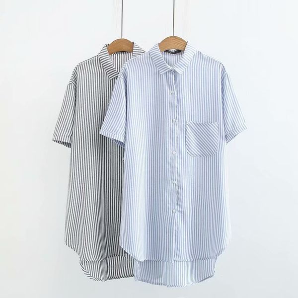 

plus size casual blouses 2019 summer women clothing fashion new stripe short sleeve long shirt k7-003, White