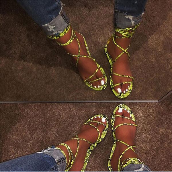 

new women cross strap bandage sandals fashion snake pattern beach shoes outdoor women's shoes summer flat bottom sandals #40, Black
