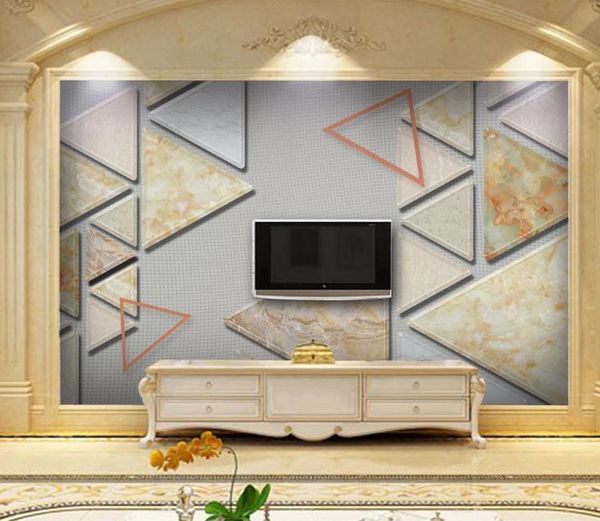 

wall paper 3d mural custom bedroom geometric triangle marble tv background wall 3d wallpaper murals living room