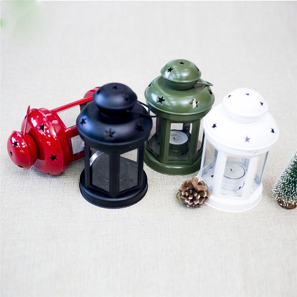 

christmas european wrought iron windproof lamp white green black red candle holder deskdecorative candlestick christmas decorations