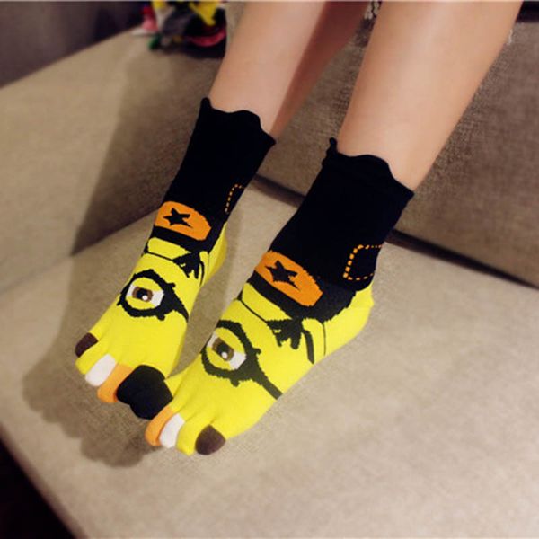

little yellow lovers five fingers socks men and women sports socks comfortable couple breathable woman, Black