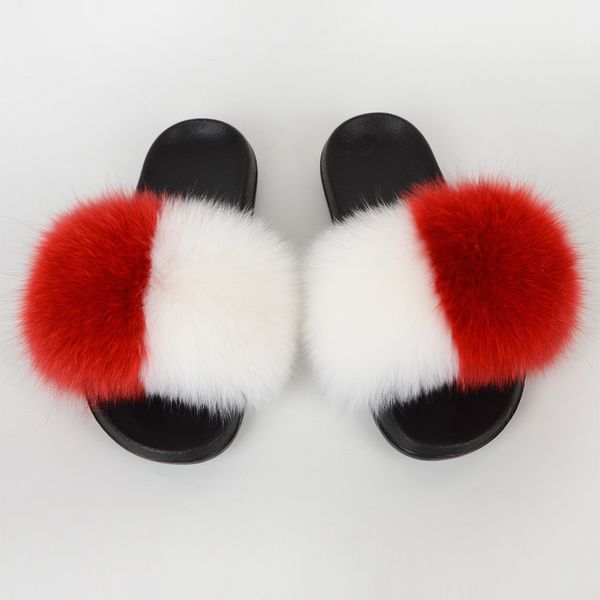 

women new fashion fur slides lovely ladies fur slippers women fluffy plush slippers outdoor slides drop shipping, Black