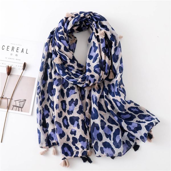 

leopard print cotton scarf woman winter flash shawl dual purpose autumn long fund silk scarf student joker scarf keep warm, Blue;gray