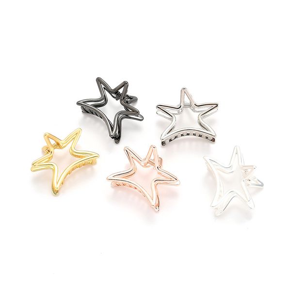 

2019 new hair accessories for women metal gold hair claw clips geometric hollow out star type crab for pony tail holder, Golden;white