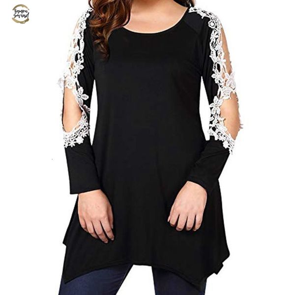 

size plus women blouse women lace patchwork tunic shirt large size long sleeve blouse casual shirt for women blusas#ghc, White