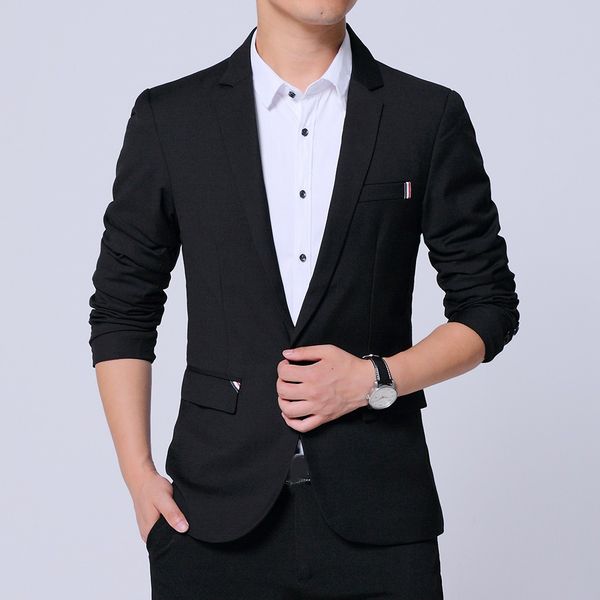 

klv 2019 men suit jacket suit men's fashion new style one button for self-cultivation pure color coat d4, White;black