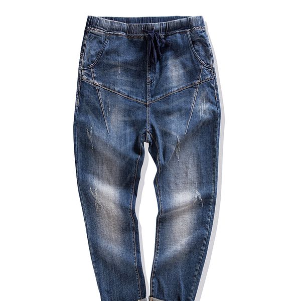 

2020 large elastic waist jeans men's fattening up loose elastic fat pants, Blue