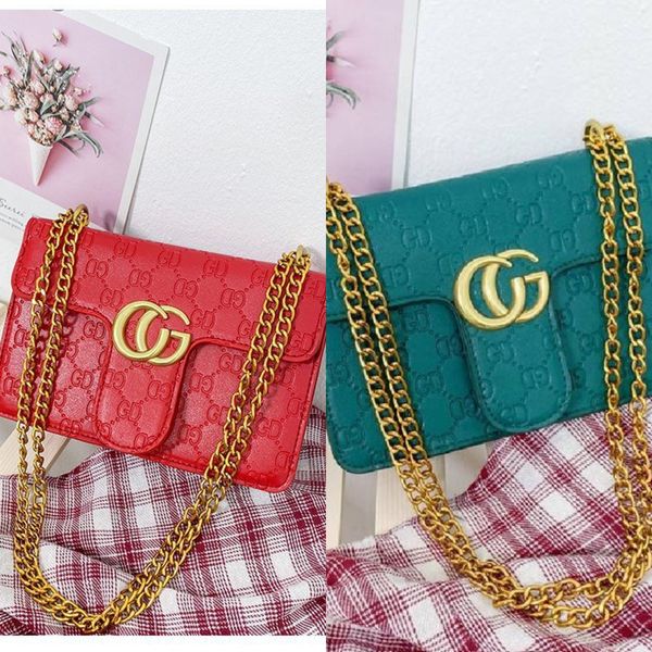 

2020 double women's korean style high shoulder small square texture shoulder embossed simple small square bag messenger bag, White