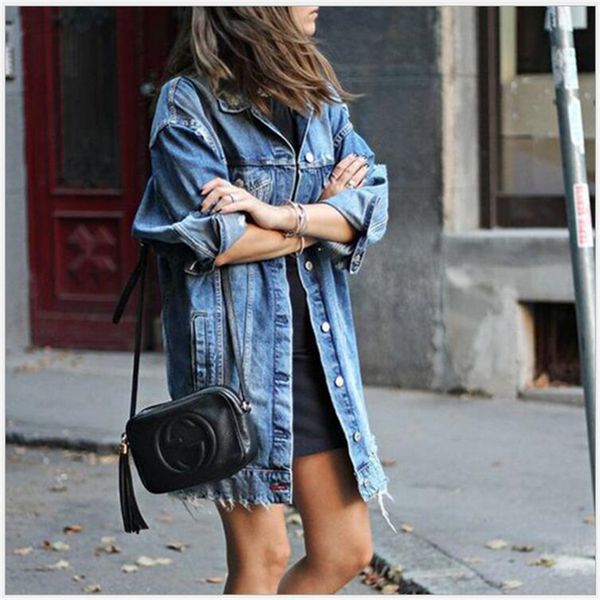 

new denim jackets women hole boyfriend style jean jacket denim loose spring autumn jeans coats casacos feminino g225, Black;brown