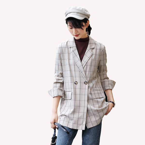 

new style retro network red plaid women's small suit coat women's loose-fit korean-style suit autumn mid-length women's dress, Black;white