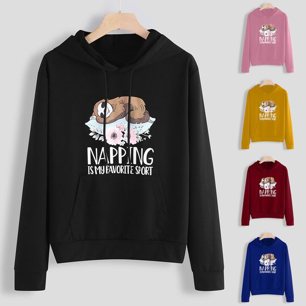 

hoodies пуловеров женской sweatershirts o-образный вырез с капюшоном пальто с длинными рукавами cartoon printed толстовки пуловер топ шинель, Black