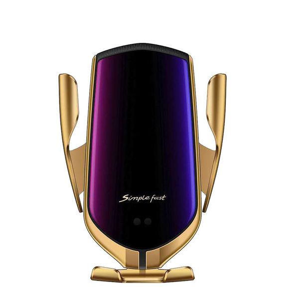 

r1 automatic clamping 10w qi car wireless charger for iphone xs 11 samsung huawei lg infrared induction phone holder