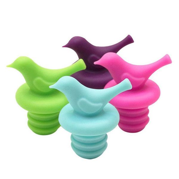 

5 colors bird style silicone ser bottle caps wine beer cork sers plug creative bottle lids cover home decor tools