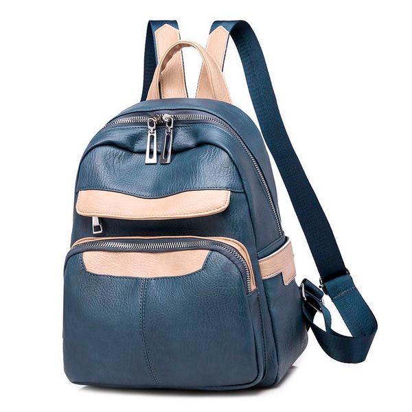 

2020 new stitching backpack pu leather youth girl schoolbag college style fashion travel backpack charm blue main style