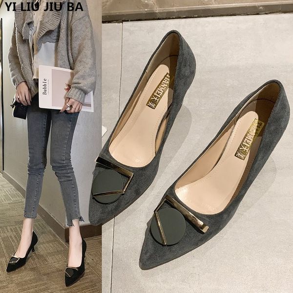 

high heels shoes woman spring summer flock pointed toe classics thin heels pumps party dress women shoes mujer zapatos p107, Black