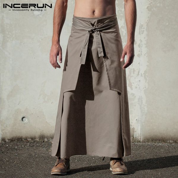 

men's pants medieval mens kilts martial arts style samurai warrior knight kilt kendo skirts solid trousers men vintage incerun, Black