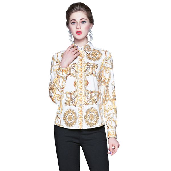 

2020 new luxury womon puff shirt elegant office lady autumn shirts blouse floral print long sleeve chemise femme womens size -2xl, White