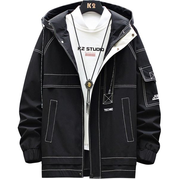 

mens jackets and coats spring and autumn 2020 clothing casual joker men's tooling function hooded jacket men's coat, Black;brown