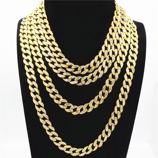 

european and american pop rap punk hip hop full diamond cuban necklace 18inch 20inch 24inch 30inch accessories jewelry, Black