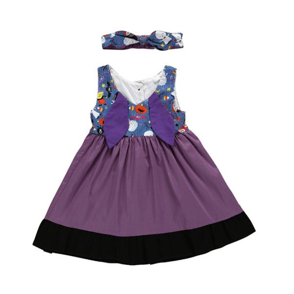 

fashion cute girls dresses sleeveless purple bow printed splicing kids dress+headband 2 pcs set kids designer clothes girls jy382, Red;yellow