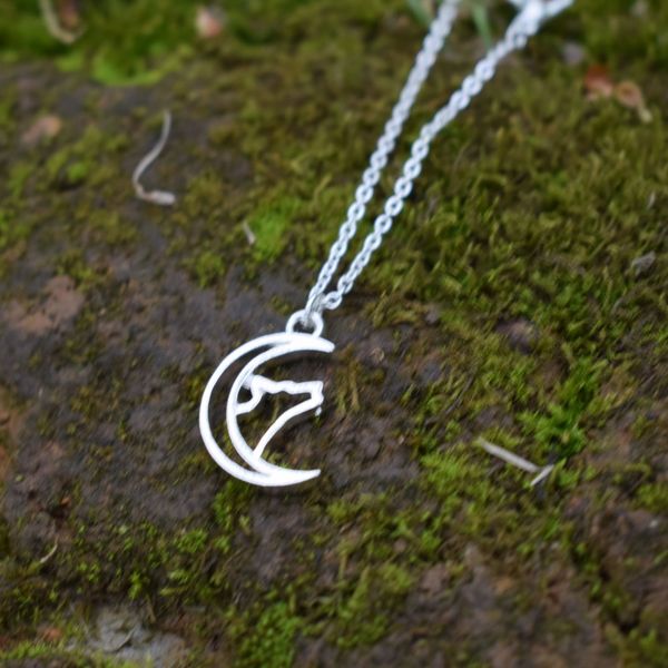 

hollow moon wolf necklace camping jewelry, Silver